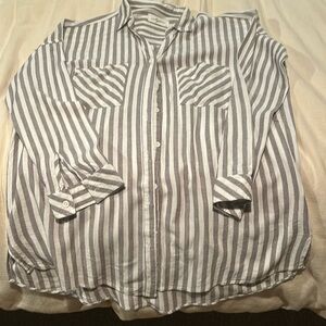 CJLA striped linen blend button up shirt